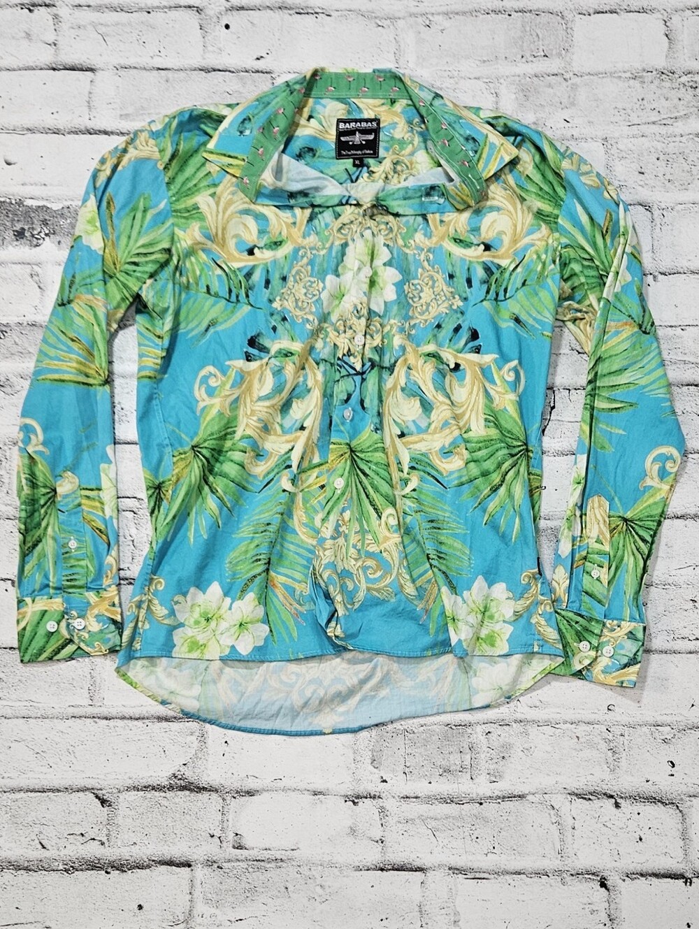 Barabas Tropical Floral Button Up Shirt Mens XL Luxury Print Cotton